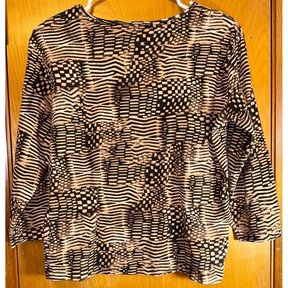 Chicos Brown Abstract Geometric Print 3/4 sleeve Cotton Top Sz 2 (L) 100% Cotton - Picture 2 of 5